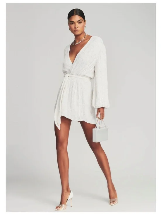 Retrofete Gabrielle Sequin Robe White Mini Dress - Picture 2 of 6